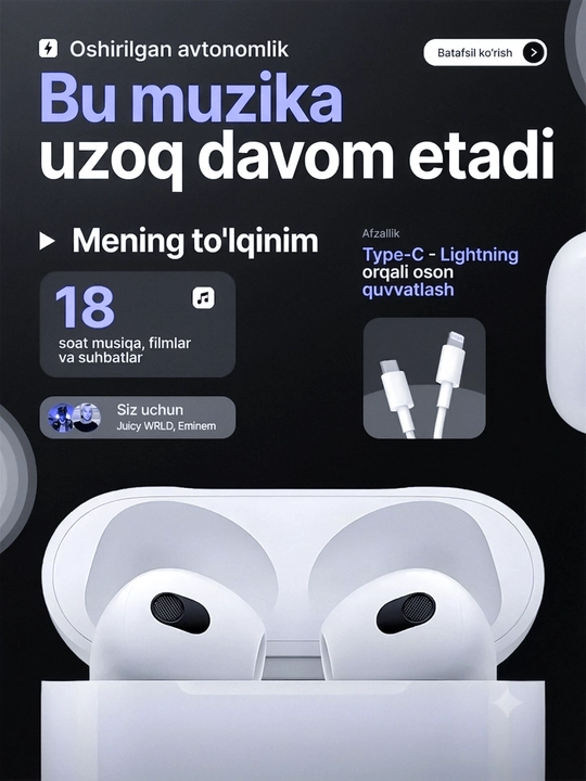 Pods 3 Bluetooth quloqchinlari, ANC simsiz quloqchinlar