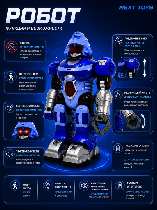Interaktiv robot o‘yinchoq, bolalar uchun o‘yinchoq, pultli robot, radio boshqaruvli robot