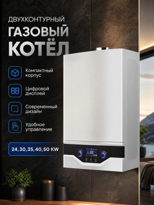 Gaz isitish qozoni Baron 24/30/35/40/50 kVt tejamkor dala hovli va ofis uchun - 