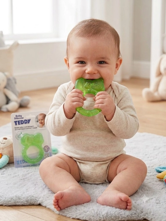 Bolalar uchun suvli tishlagich Baby Silicone TEDDY, silikon tish chiqargich 0+ oy, yashil - 