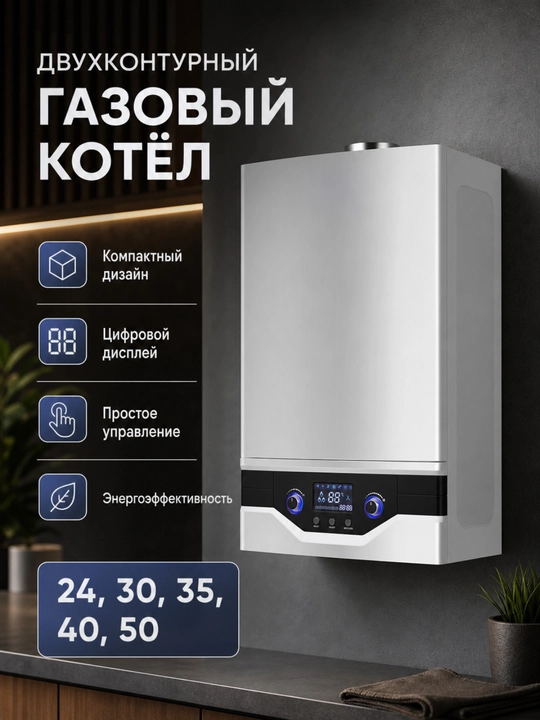 Baron 24 30 35 40 50 kVt qozon gaz ikki konturli devor osti isitish uchun - 