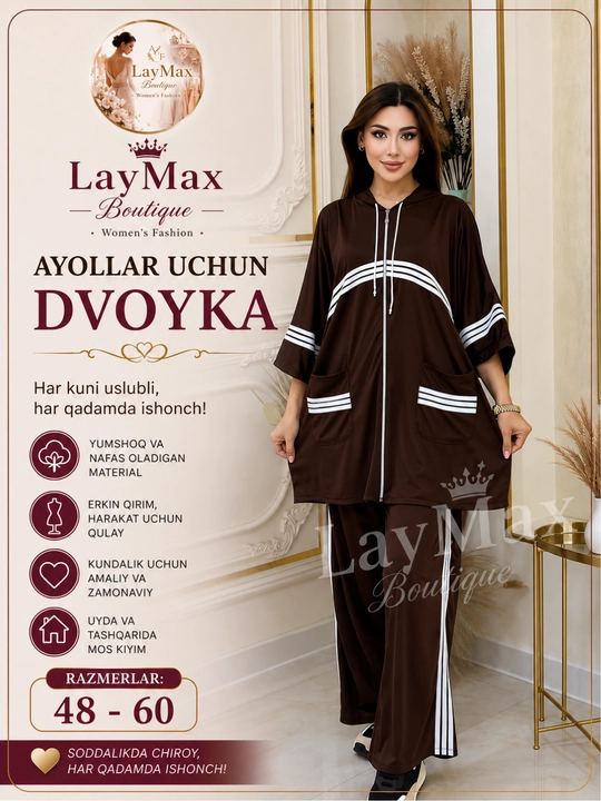 Ayollar kapyushonli sport kostyumi, katta o‘lchamlar 48-60, kundalik