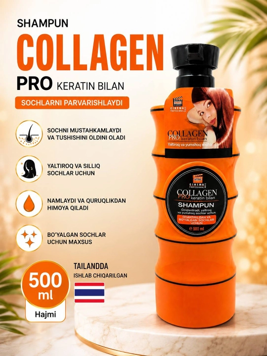 Кератиновый шампунь для женщин, ароматизированный, COLAGEN PRO, 500 мл