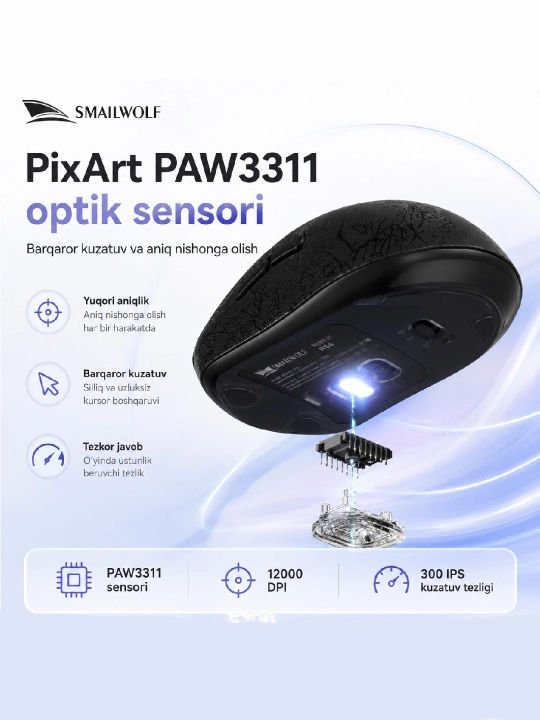 Игровая мышь SMAILWOLF RS6 беспроводная, легкая, оптическая, для ПК