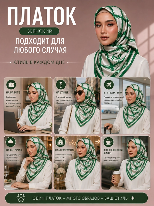 Fashion Elegant Silk ayollar ro‘molchasi, naqshli to‘rtburchak atlas ro‘mol