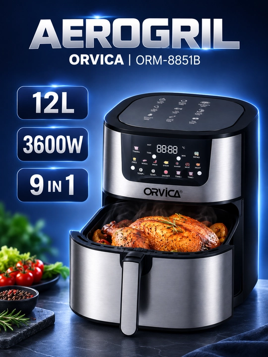 Аэрогриль ORVICA ORM-8850, сенсорное управление, 12 л, 2800 Вт, черный - 