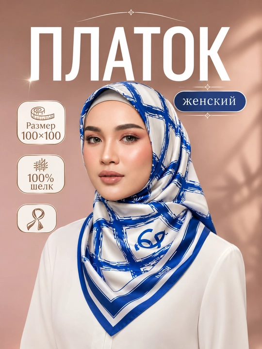 Fashion Elegant Silk ayollar ro‘molchasi, naqshli to‘rtburchak atlas ro‘mol - 