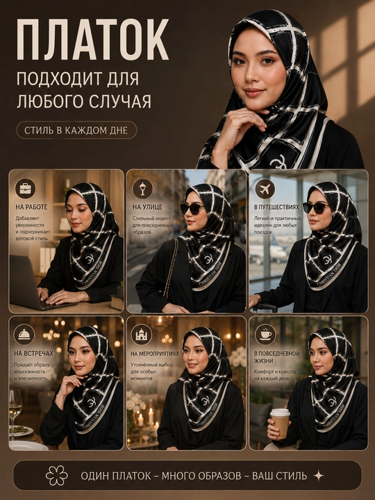 Fashion Elegant Silk ayollar ro‘molchasi, naqshli to‘rtburchak atlas ro‘mol