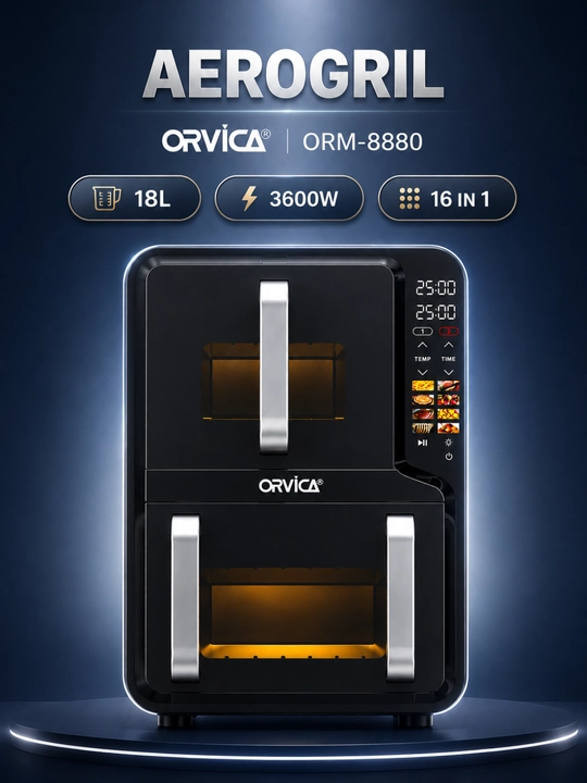 Аэрогриль ORVICA ORM-8850, сенсорное управление, 12 л, 2800 Вт, черный - 