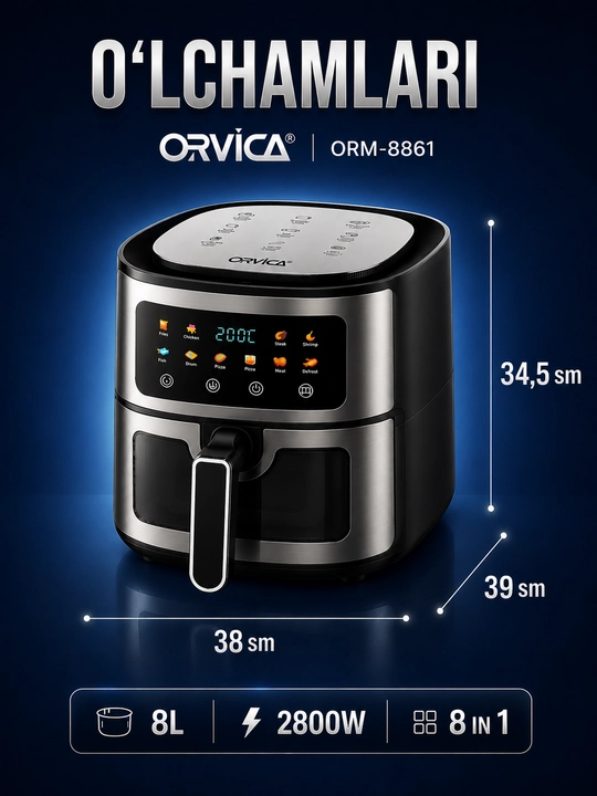 Аэрогриль ORVICA ORM-8850, сенсорное управление, 12 л, 2800 Вт, черный