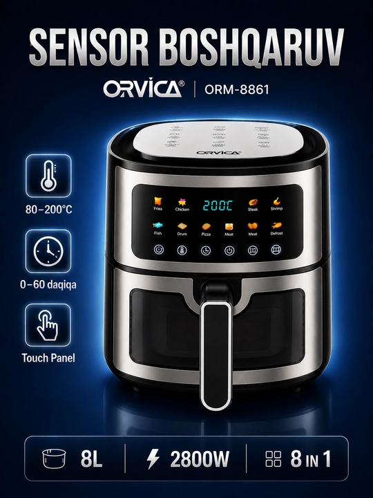 Аэрогриль ORVICA ORM-8850, сенсорное управление, 12 л, 2800 Вт, черный