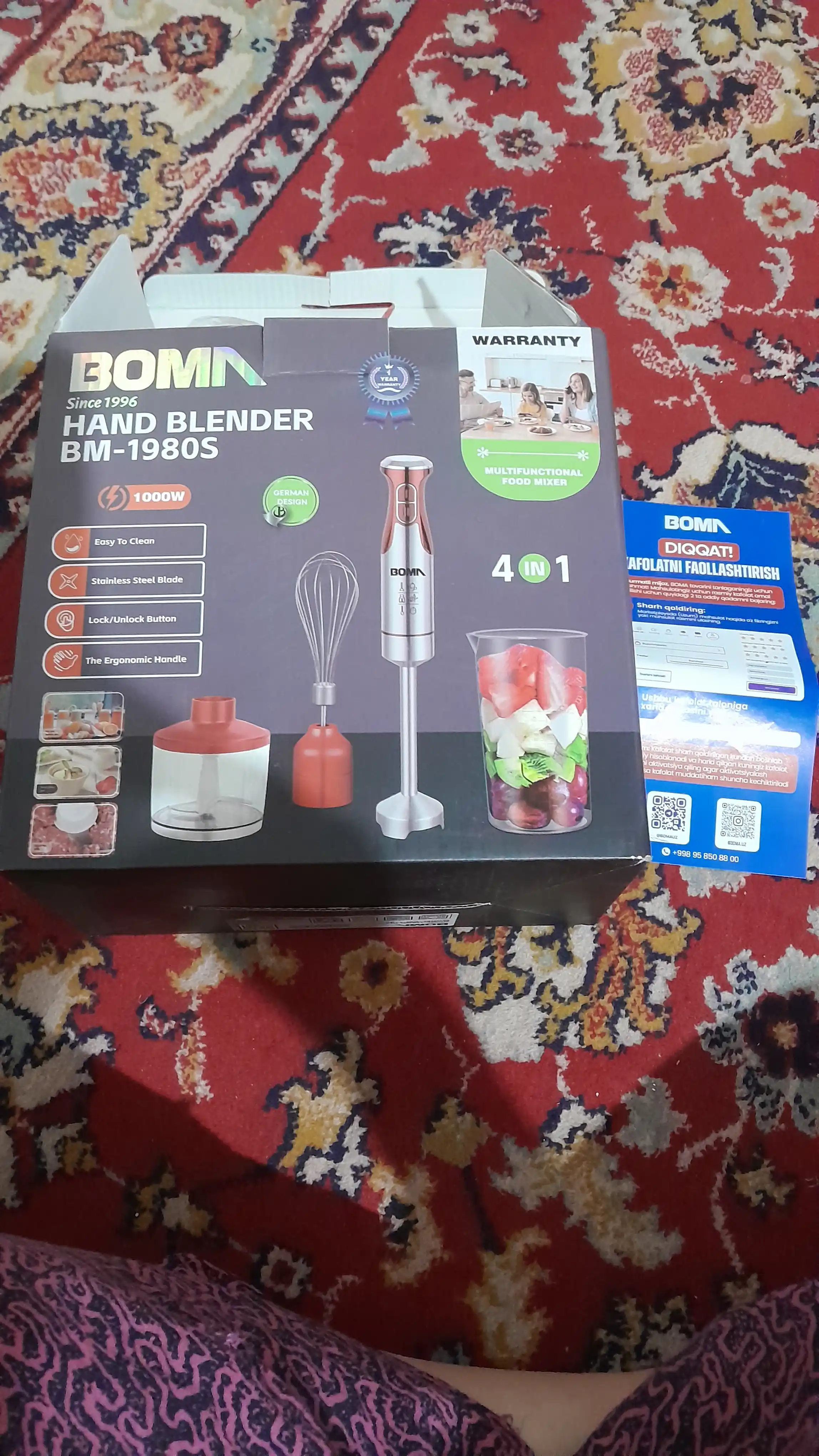 Qo'l blenderi 4 in 1, quvvati 300-1000W BOMA, ko‘p funksiyali blender, metall pogrujnoy