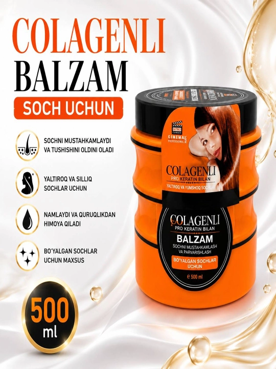 Профессиональный бальзам для волос COLLAGEN PRO с кератином для поврежденных волос, 500 мл - 