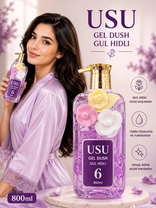 Gul hidli namlovchi dush geli 800 ml yumshoq ko‘pik va nozik tana parvarishi uchun