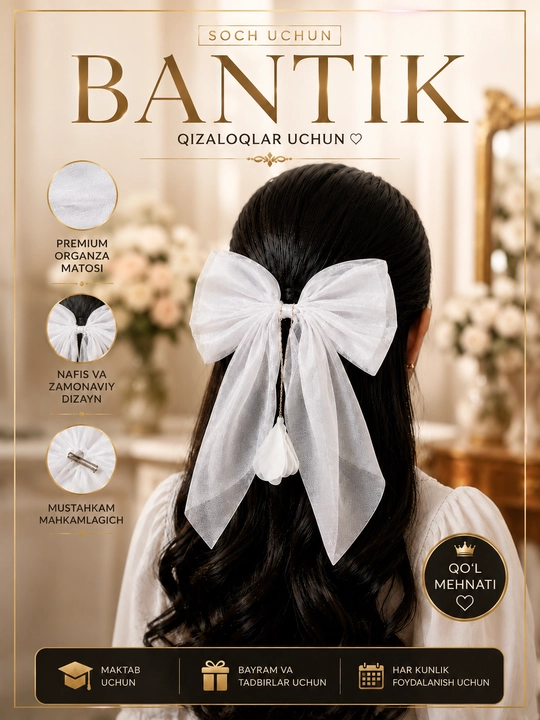 Qizlar uchun bant, to‘g‘nog‘ichlar, soch uchun bantlar