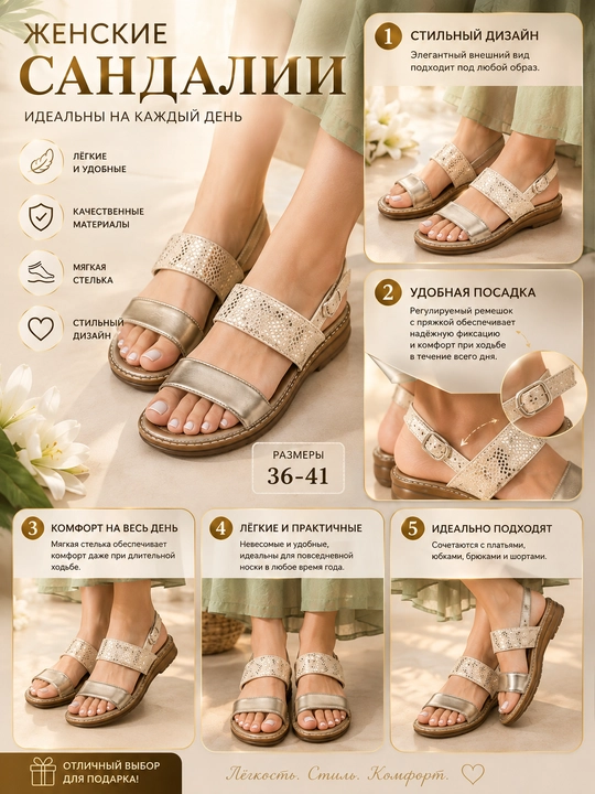Ayollar uchun Fortini 25 sandallari yumshoq tagcharm va qulay anatomik o‘tirishga ega