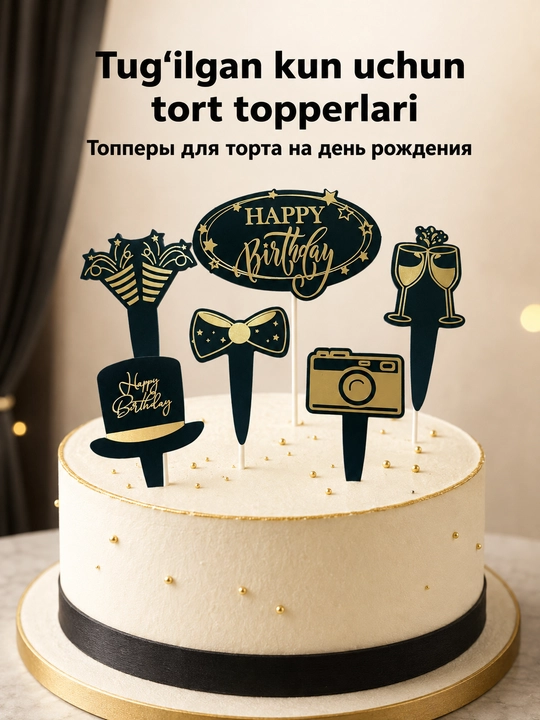 Tug‘ilgan kun tortini bezatish uchun topperlar to‘plami - 