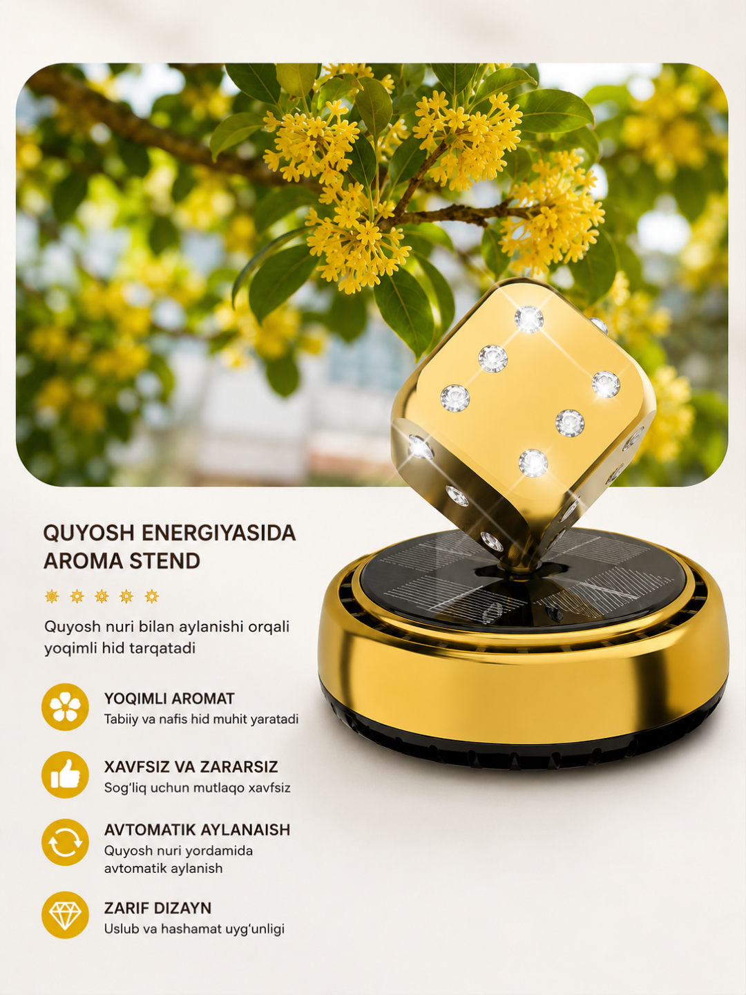 Avto aromatizator, avto diffuzor, kubikli diffuzor, o`yinchoq kubikli aylanadigan difuzor - 
