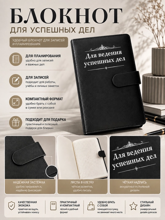 Стильный блокнот для записей и планирования, ежедневник в экокоже - 