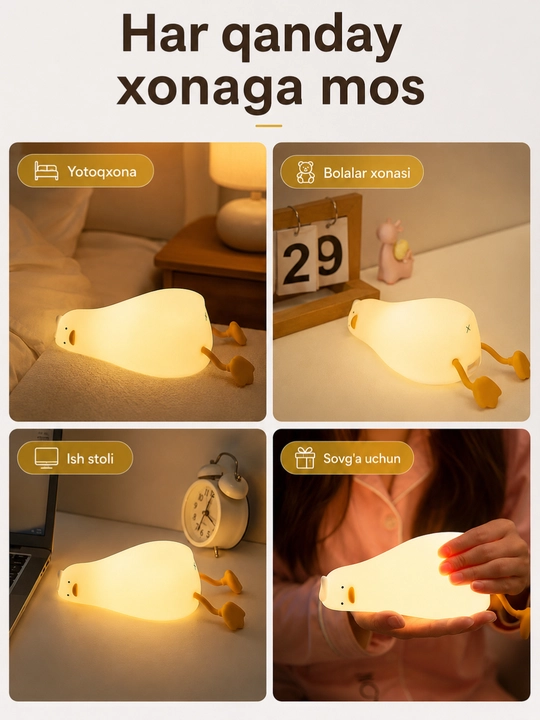 O'rdak tungi chirog'i USB Type-C, sensorli, yumshoq silikon, LED