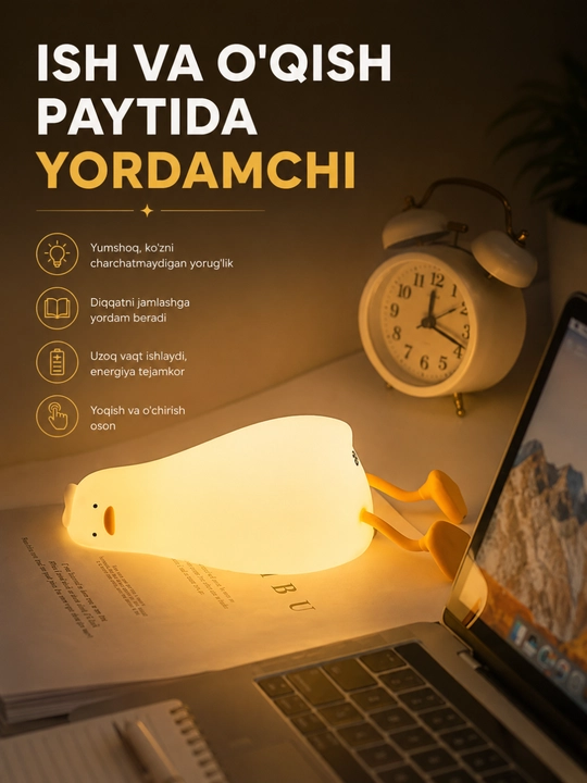 O'rdak tungi chirog'i USB Type-C, sensorli, yumshoq silikon, LED