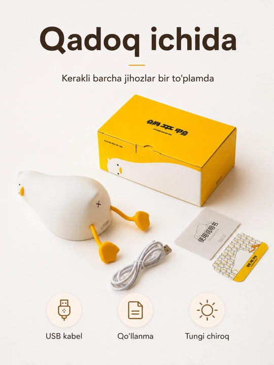 O'rdak tungi chirog'i USB Type-C, sensorli, yumshoq silikon, LED