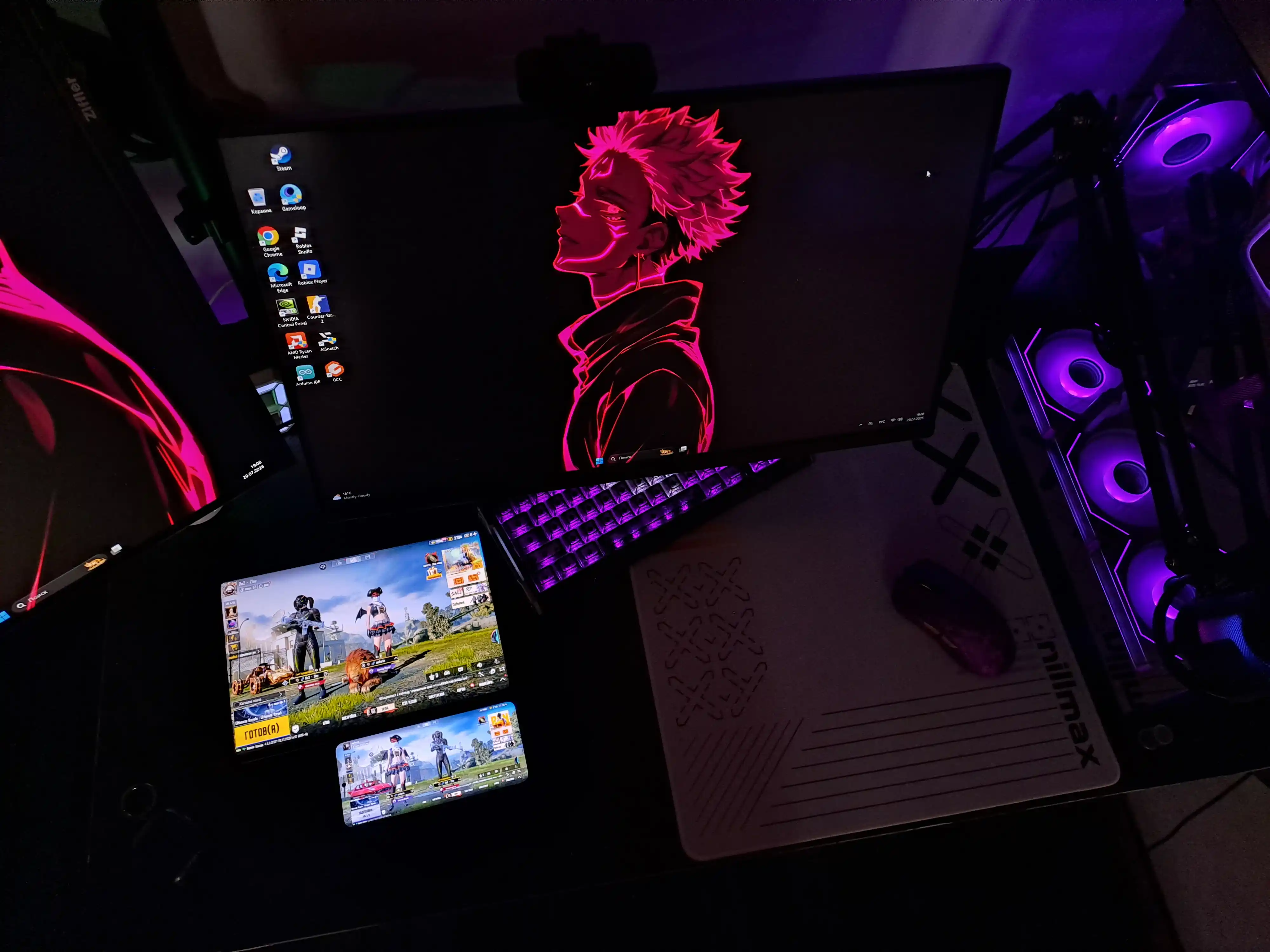 Микрофон конденсаторный игровой с подсветкой RGB с кронштейном, с поп-фильтром для стримов