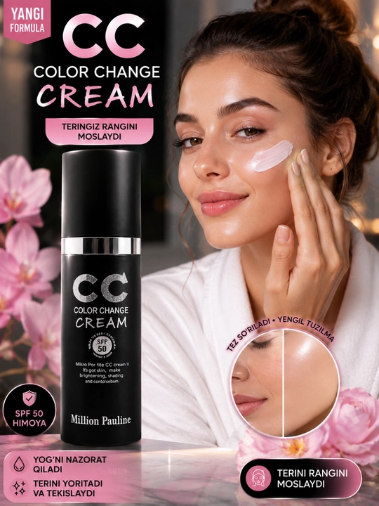 SPF 50 PA+++ himoyali CC krem, quyoshdan himoya qilu - 