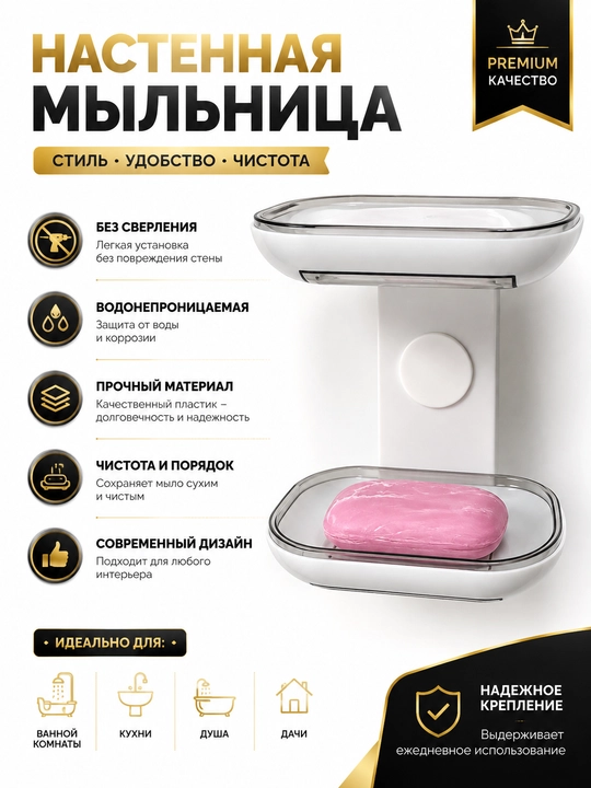 Настенная мыльница, с дренажным отверстием - 
