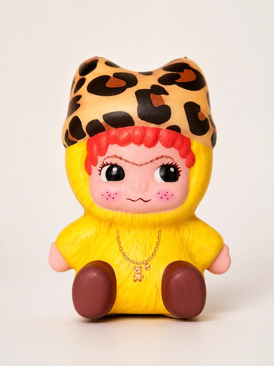 Wakuku qo‘g‘irchoq antistress skvish 10 sm – yoqimli leopard qalpoqchali o‘yinchoq