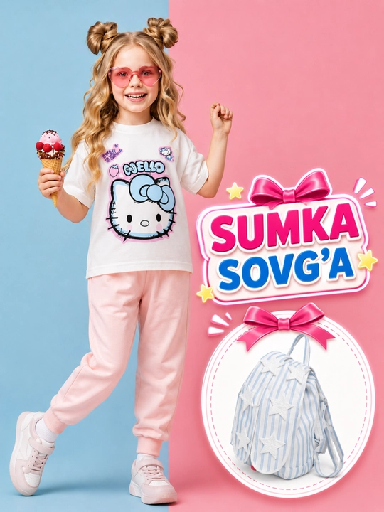 Futbolka-jogger, qizlarga jogger, qizlar futbolkasi, bolalar kiyimi, yozgi futbolka sumka - 