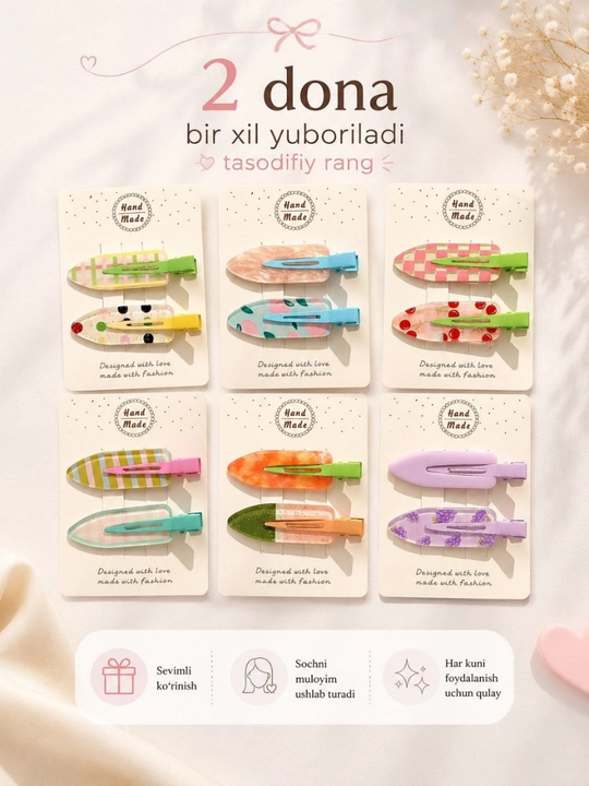 Qizlar uchun zakolkalar to'plami,to'g'nog'ichlar - 
