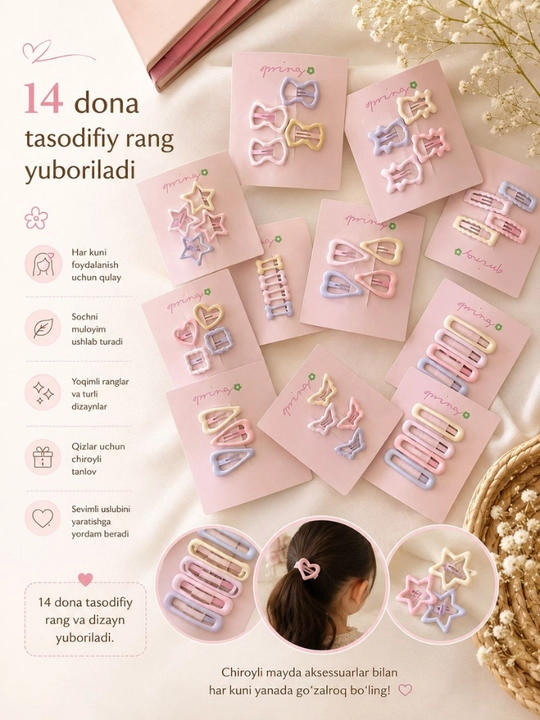 Qizlar uchun zakolkalar to'plami,to'g'nog'ichlar - 