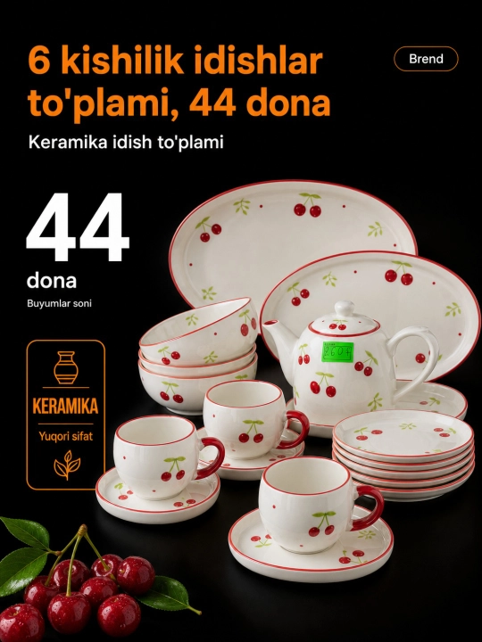 6 kishilik idish to`plami, 44 ta predmetli