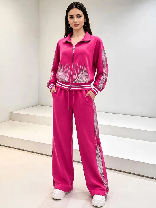 Sport kostyumi toshli, keng shim, casual 2 qismli kostyum - 