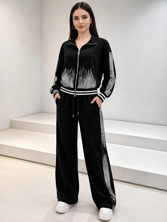 Sport kostyumi toshli, keng shim, casual 2 qismli kostyum - 
