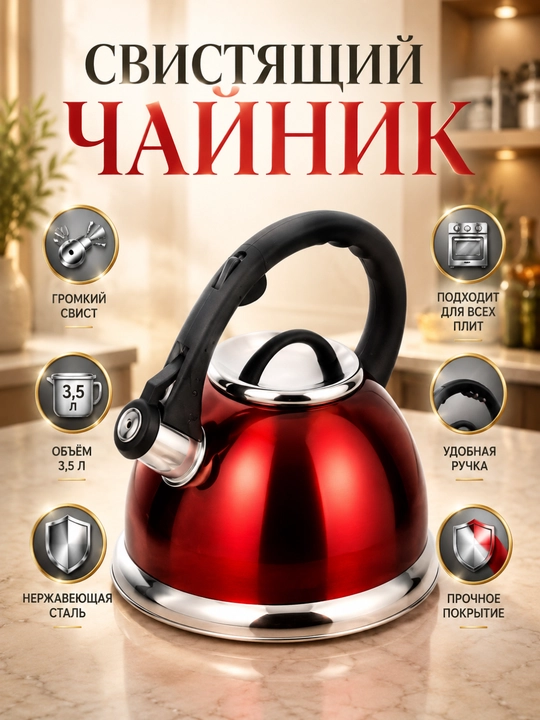 Чайник Zepter ZP-1251 (3,5 л) из нержавеющей стали со свистком, для индукционных плит - 