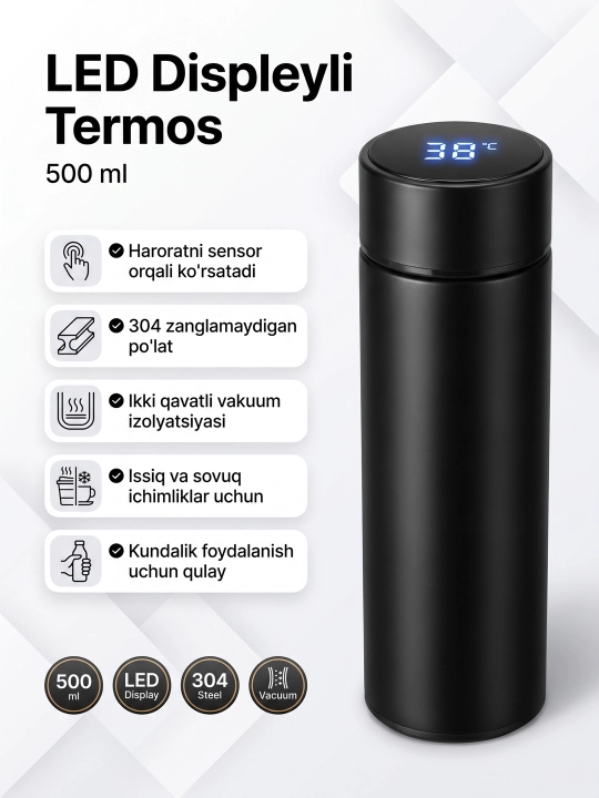 Термос с датчиком температуры, кружка-индикатор, 500 мл - 