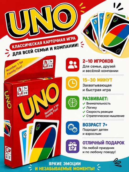 UNO stol kartalar o‘yini, 108 ta karta, bolalar va kattalar uchun