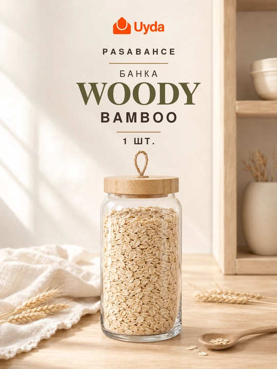 Банка стеклянная Pasabahce Woody Bamboo, 1130 мл, с бамбуковой крышкой - 