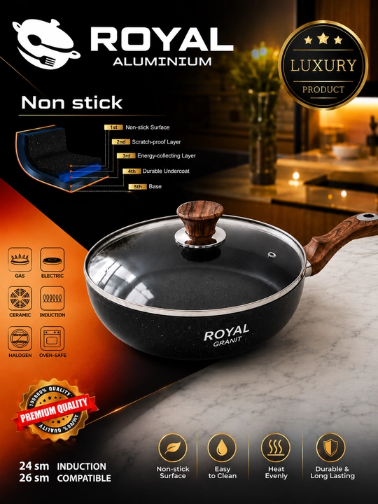 Tova ROYAL GRANITE PREMIUM zanglamaydigan korpusli granit qoplamali 24/26 sm diametrli