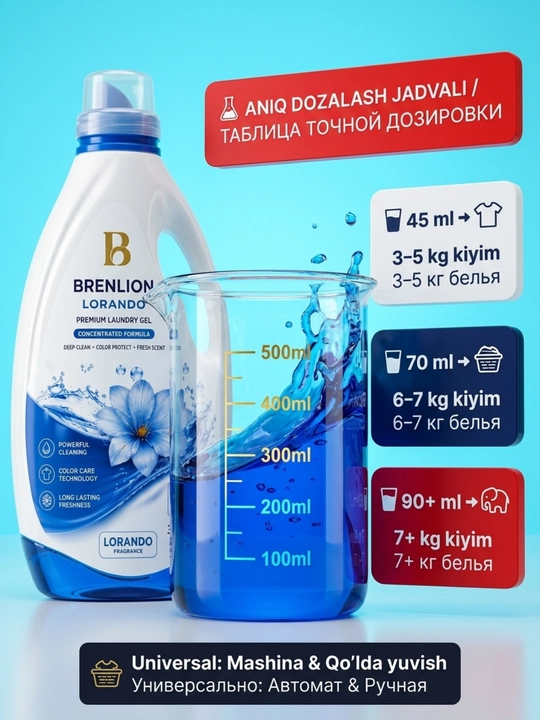Гель для стирки Brenlion Lorando 3 кг, жидкий порошок автомат для белья, порошок гель