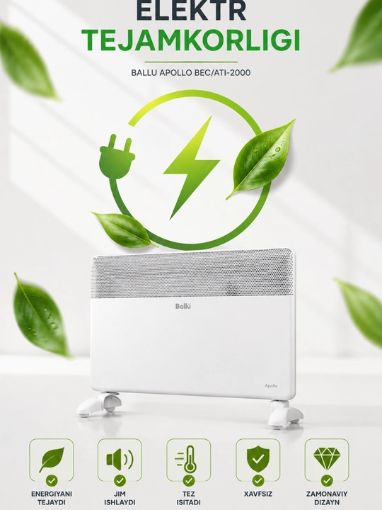 Ballu Apollo BEC/ATI-2000 elektr konvektor isitgichi, 25–30 m²