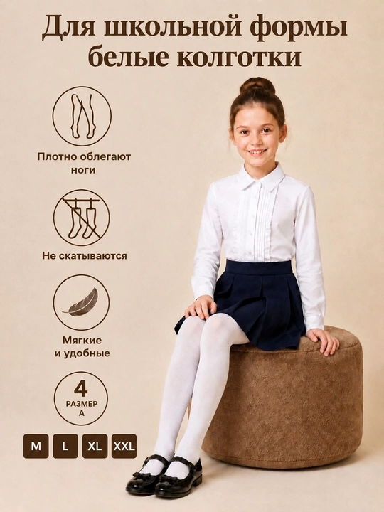 Белые колготки, нейлоновые, для школы, для девочек, 6-14 лет