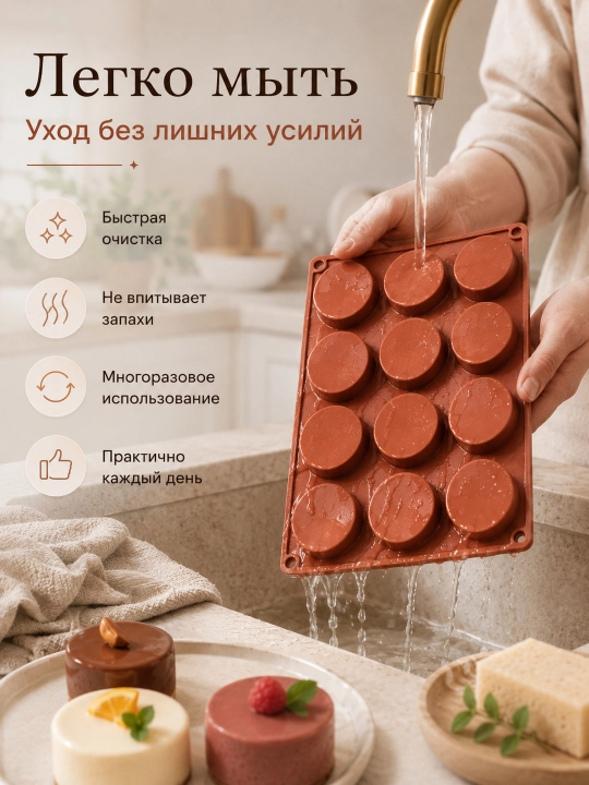 Силиконовая форма для выпечки и сырников, 12 круглых ячеек