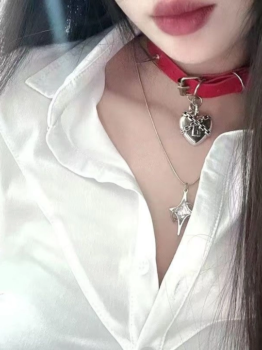 Tikanli pank choker, yurak va kalit kulonli, 4 rang