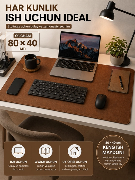 Eko charm stol gilamchasi, kovrik kompyuter 80 x 40, sichqoncha va noutbuk uchun - 