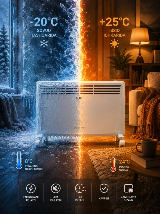 Electrolux ECH/T-2000 M elektr konvektori, 25–30 m² uchun isitgich