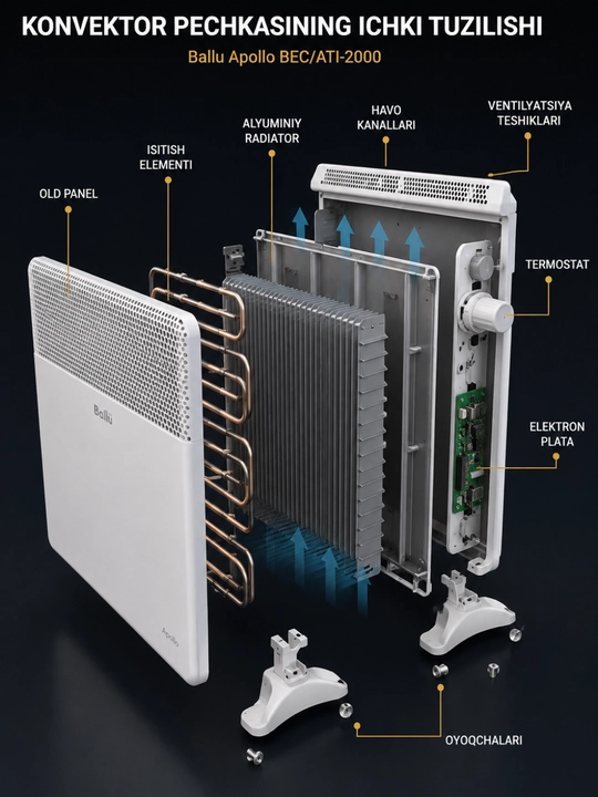 Electrolux ECH/T-2000 M elektr konvektori, 25–30 m² uchun isitgich