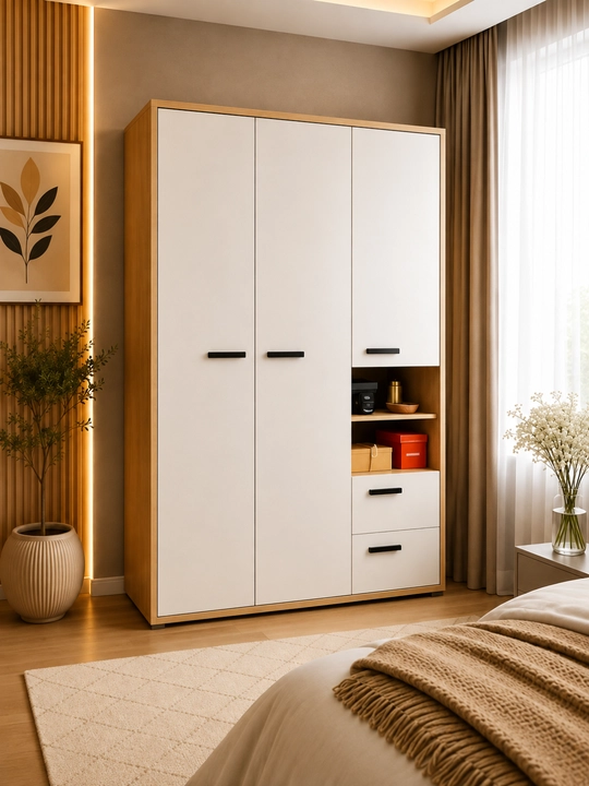 NADIR Premium 3 Eshikli Shkaf, 2 Bo‘linmali, 2 Tortmali